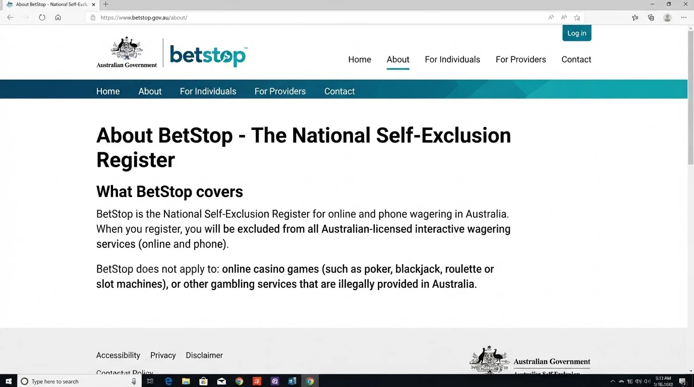 Official BetStop page explaining that the register covers Australian licensed online and phone wagering providers
